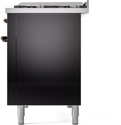 48" ILVE Nostalgie II Dual Fuel Natural Gas Freestanding Range in Glossy Black with Bronze Trim - UP48FNMP/BKB NG