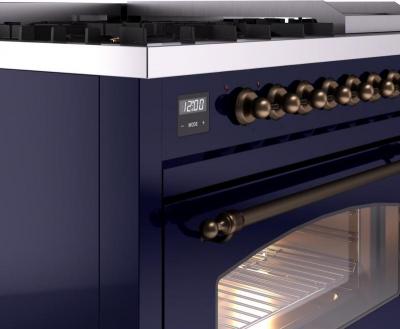 48" ILVE Nostalgie II Dual Fuel Natural Gas Freestanding Range in Blue with Bronze Trim - UP48FNMP/MBB NG