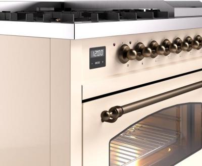 48" ILVE Nostalgie II Dual Fuel Natural Gas Freestanding Range in Antique White with Bronze Trim - UP48FNMP/AWB NG