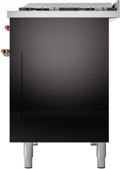 48" ILVE Nostalgie II Dual Fuel Liquid Propane Freestanding Range in Glossy Black with Copper Trim - UP48FNMP/BKP LP