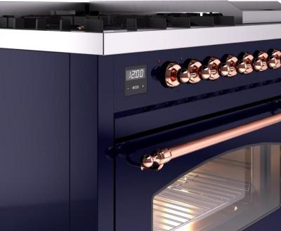 48" ILVE Nostalgie II Dual Fuel Liquid Propane Freestanding Range in Blue with Copper Trim - UP48FNMP/MBP LP