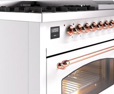 48" ILVE Nostalgie II Dual Fuel Liquid Propane Freestanding Range in White with Copper Trim - UP48FNMP/WHP LP