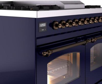 40" ILVE Nostalgie II Dual Fuel Liquid Propane Freestanding Range in Blue with Bronze Trim - UPD40FNMP/MBB LP