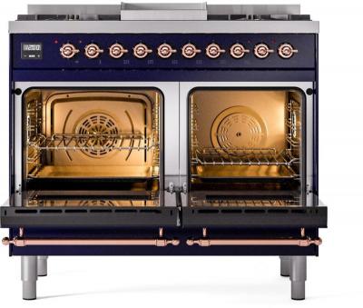 40" ILVE Nostalgie II Dual Fuel Liquid Propane Freestanding Range in Blue with Copper Trim - UPD40FNMP/MBP LP