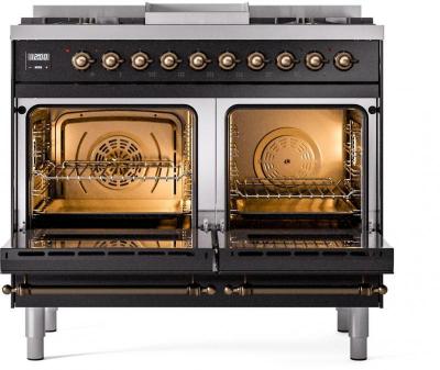 40" ILVE Nostalgie II Dual Fuel Natural Gas Freestanding Range in Glossy Black with Bronze Trim - UPD40FNMP/BKB NG