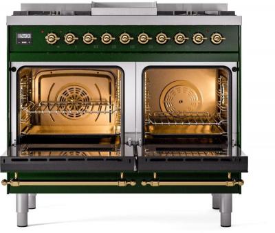 40" ILVE Nostalgie II Dual Fuel Natural Gas Freestanding Range in Emerald Green with Brass Trim - UPD40FNMP/EGG NG