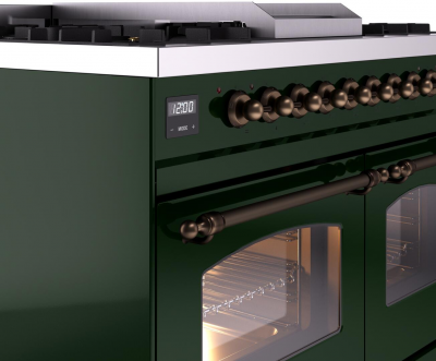 40" ILVE Nostalgie II Dual Fuel Natural Gas Freestanding Range in Emerald Green with Bronze Trim - UPD40FNMP/EGB NG