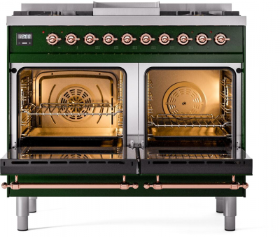 40" ILVE Nostalgie II Dual Fuel Natural Gas Freestanding Range in Emerald Green with Copper Trim - UPD40FNMP/EGP NG