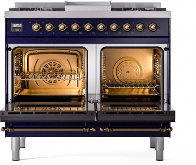 40" ILVE Nostalgie II Dual Fuel Natural Gas Freestanding Range in Blue with Bronze Trim - UPD40FNMP/MBB NG