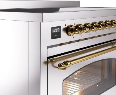 48" ILVE Nostalgie II Electric Freestanding Range in Stainless Steel with Brass Trim - UPI486NMP/SSG