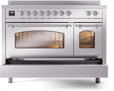 48" ILVE Nostalgie II Electric Freestanding Range in Stainless Steel with Chrome Trim - UPI486NMP/SSC