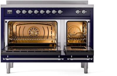 48" ILVE Nostalgie II Electric Freestanding Range in Blue with Chrome Trim - UPI486NMP/MBC