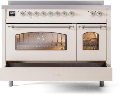 48" ILVE Nostalgie II Electric Freestanding Range in Antique White with Chrome Trim - UPI486NMP/AWC