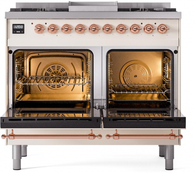 40" ILVE Nostalgie II Dual Fuel Natural Gas Freestanding Range in Antique White with Copper Trim - UPD40FNMP/AWP NG