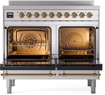 40" ILVE Nostalgie II Electric Freestanding Range in Stainless Steel with Brass Trim - UPDI406NMP/SSG