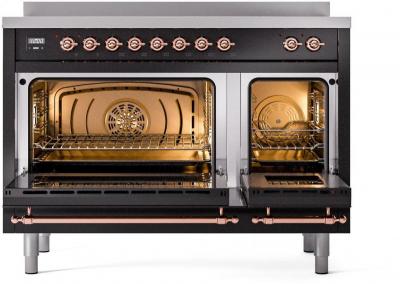 48" ILVE Nostalgie II Electric Freestanding Range in Glossy Black with Copper Trim - UPI486NMP/BKP