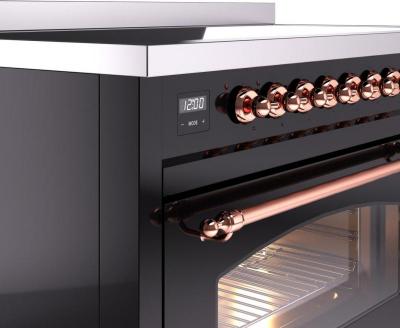 48" ILVE Nostalgie II Electric Freestanding Range in Glossy Black with Copper Trim - UPI486NMP/BKP