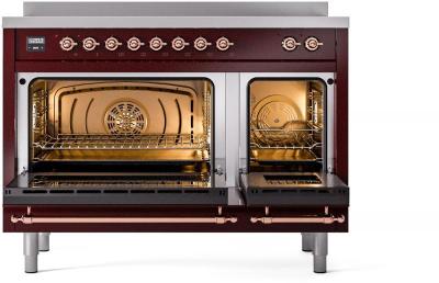 48" ILVE Nostalgie II Electric Freestanding Range in Burgundy with Copper Trim - UPI486NMP/BUP