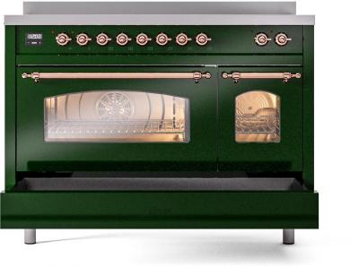 48" ILVE Nostalgie II Electric Freestanding Range in Emerald Green with Copper Trim - UPI486NMP/EGP