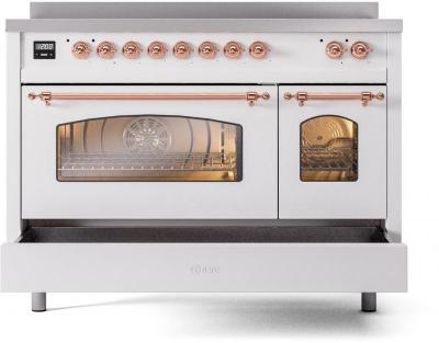 48" ILVE Nostalgie II Electric Freestanding Range in White with Copper Trim - UPI486NMP/WHP