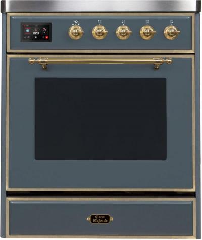 30" ILVE Majestic II Electric Freestanding Range in Blue Grey with Brass Trim - UMI30NE3/BGG