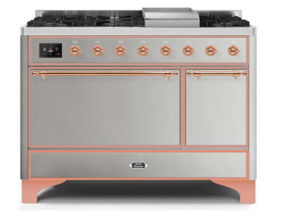 48" ILVE Majestic II Dual Fuel Liquid Propane Range with Copper Trim in Stainless Steel - UM12FDQNS3/SSP LP