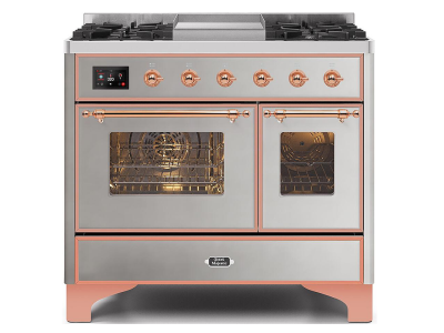 40" ILVE Majestic II Dual Fuel Liquid Propane Range with Copper Trim in Stainless Steel - UMD10FDNS3/SSP LP