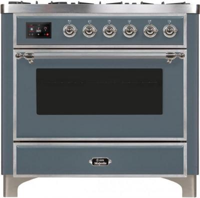 36" ILVE Majestic II Dual Fuel Liquid Propane Freestanding Range in Blue Grey with Chrome Trim - UM09FDNS3/BGC LP