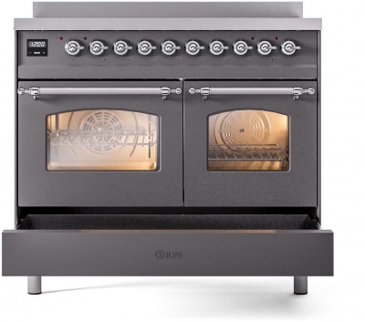 40" ILVE Nostalgie II Electric Freestanding Range in Matte Graphite with Chrome Trim - UPDI406NMP/MGC