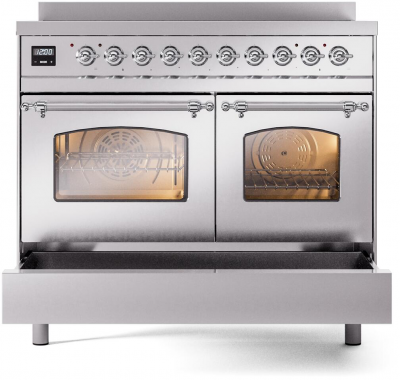 40" ILVE Nostalgie II Electric Freestanding Range in Stainless Steel with Chrome Trim - UPDI406NMP/SSC