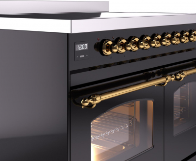 40" ILVE Nostalgie II Electric Freestanding Range in Glossy Black with Brass Trim - UPDI406NMP/BKG