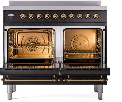 40" ILVE Nostalgie II Electric Freestanding Range in Glossy Black with Brass Trim - UPDI406NMP/BKG