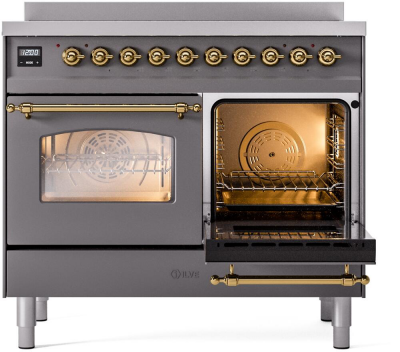 40" ILVE Nostalgie II Electric Freestanding Range in Matte Graphite with Brass Trim - UPDI406NMP/MGG