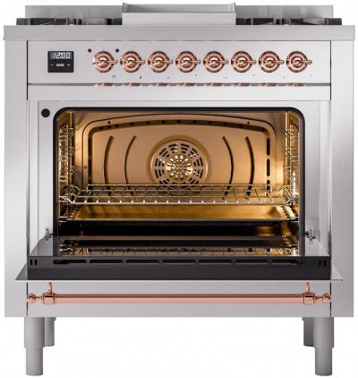 36" ILVE Professional Plus II Dual Fuel Natural Gas Freestanding Range with Copper Trim - UP36FNMP/SSP NG