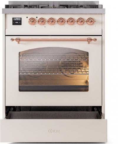 30" ILVE Nostalgie II Dual Fuel Liquid Propane Freestanding Range in  Antique White with Copper Trim - UP30NMP/AWP LP