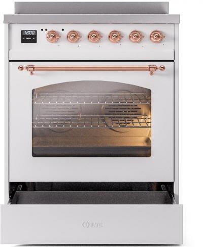 30" ILVE Nostalgie II Electric Freestanding Range in White with Copper Trim - UPI304NMP/WHP