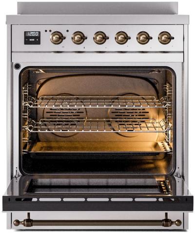 30" ILVE Nostalgie II Electric Freestanding Range in Stainless Steel with Bronze Trim - UPI304NMP/SSB