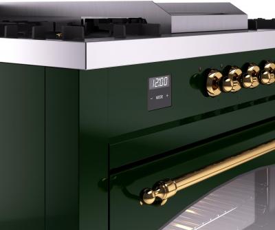 60" ILVE Nostalgie II Dual Fuel Liquid Propane Freestanding Range in Emerald Green with Brass Trim - UP60FSNMP/EGG LP