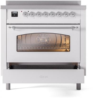 36" ILVE Nostalgie II Electric Freestanding Range in White with Chrome Trim - UPI366NMP/WHC