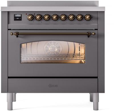 36" ILVE Nostalgie II Electric Freestanding Range in Matte Graphite with Bronze Trim - UPI366NMP/MGB