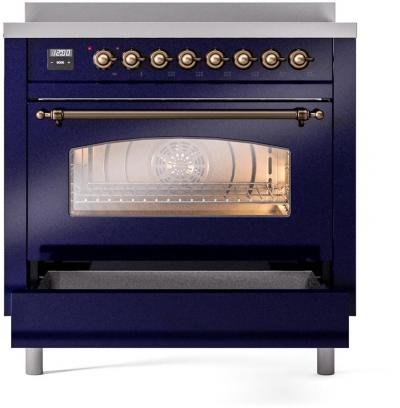 36" ILVE Nostalgie II Electric Freestanding Range in Blue with Bronze Trim - UPI366NMP/MBB