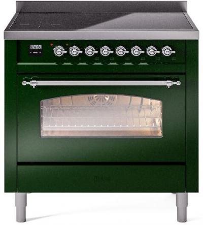 36" ILVE Nostalgie II Electric Freestanding Range in Emerald Green with Chrome Trim - UPI366NMP/EGC