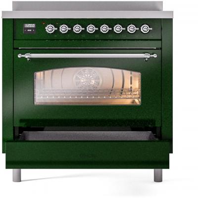 36" ILVE Nostalgie II Electric Freestanding Range in Emerald Green with Chrome Trim - UPI366NMP/EGC