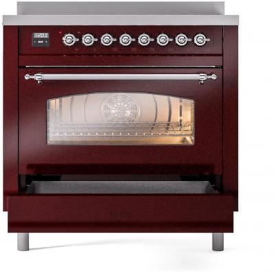 36" ILVE Nostalgie II Electric Freestanding Range in Burgundy with Chrome Trim - UPI366NMP/BUC