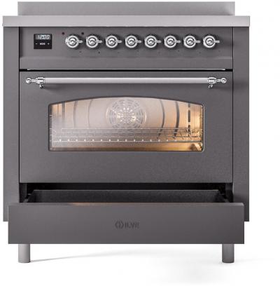 36" ILVE Nostalgie II Electric Freestanding Range in Matte Graphite with Chrome Trim - UPI366NMP/MGC