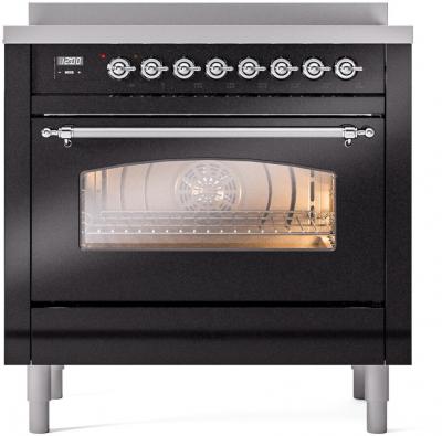 36" ILVE Nostalgie II Electric Freestanding Range in Glossy Black with Chrome Trim - UPI366NMP/BKC