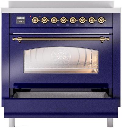 36" ILVE Nostalgie II Electric Freestanding Range in Blue with Brass Trim - UPI366NMP/MBG