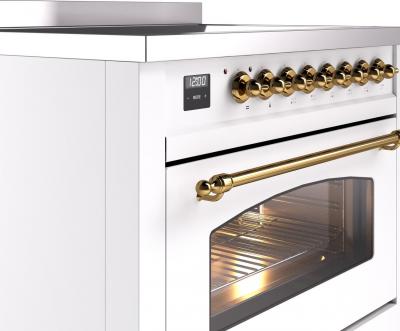 36" ILVE Nostalgie II Electric Freestanding Range in White with Brass Trim - UPI366NMP/WHG