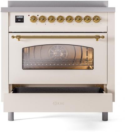 36" ILVE Nostalgie II Electric Freestanding Range in Antique White with Brass Trim -UPI366NMP/AWG