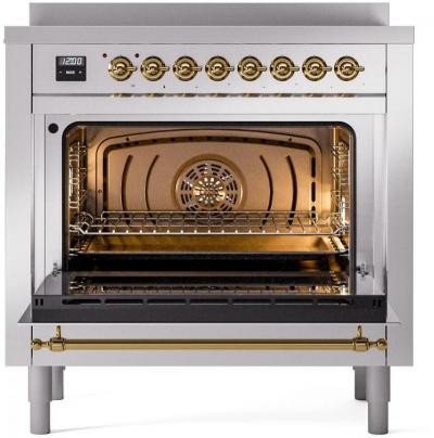 36" ILVE Nostalgie II Electric Freestanding Range in Stainless Steel with Brass Trim - UPI366NMP/SSG